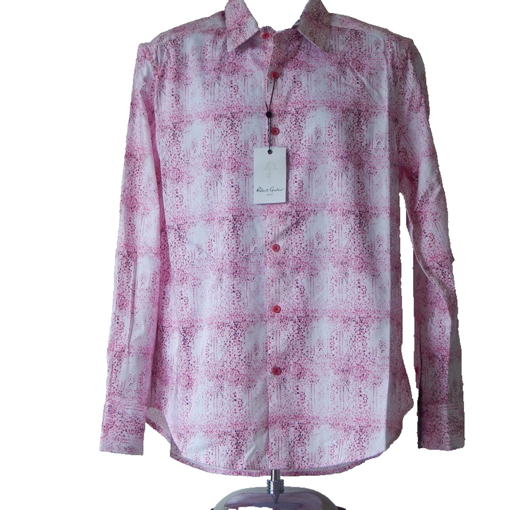 Robert Graham DREAMWER Button Front Long Sleeve Shirt Pink Abstract Men LRG NWT